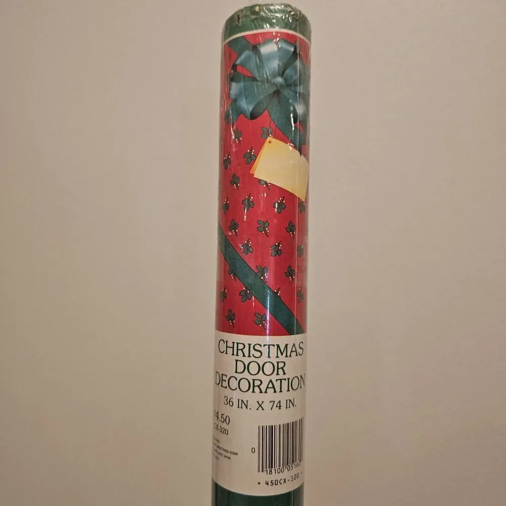 Vintage American Greetings Dept Store Christmas Holly Door Poster LARGE 76x34”
